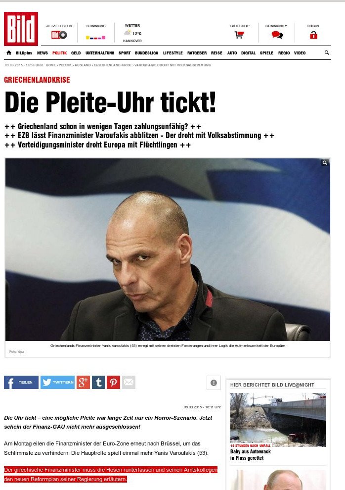 Απαράδεκτο δημοσίευμα της Bild: Ο Βαρουφάκης πρέπει να ξεβρακωθεί στο Eurogroup και να εξηγήσει το πρόγραμμα της Ελλάδας | iefimerida.gr 1