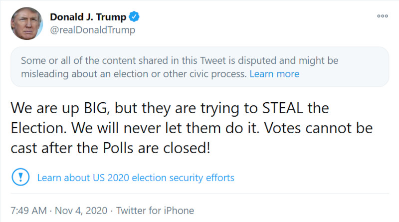 Trump tweet report on the 2020 U.S. elections