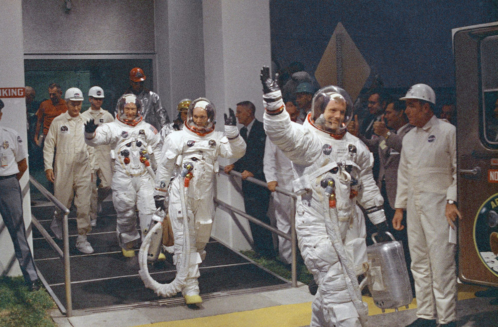 Τα μέλη του πληρώματος του Apollo 11 Νιλς Αρμστρονγκ, Μάικ Κόλινς και Εντουιν Αλντριν