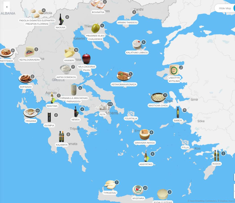 Χάρτης με ελληνικά πιάτα