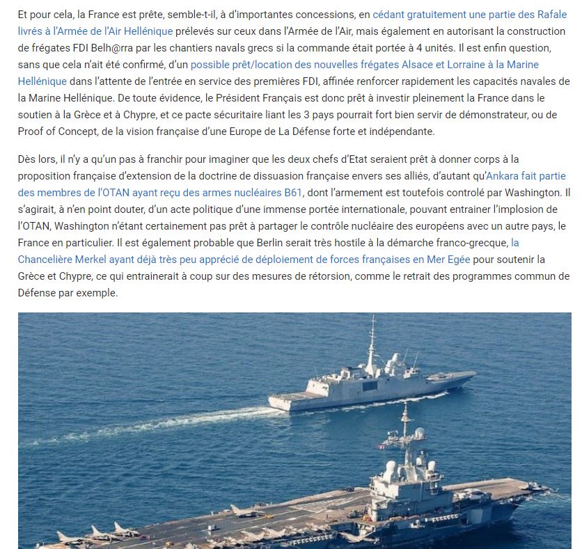 What does a French publication say about the possibility of borrowing 2 frigates in Greece?