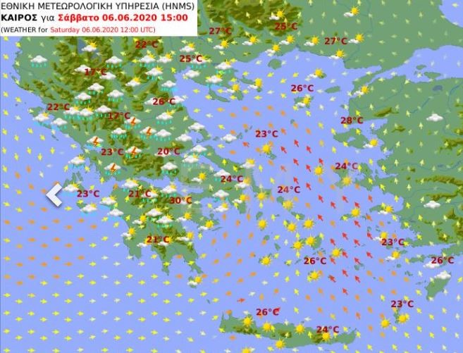 Ο χάρτης του καιρού του Σαββάτου