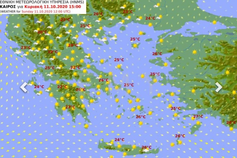 χάρτης για τον καιρό της Κυριακής