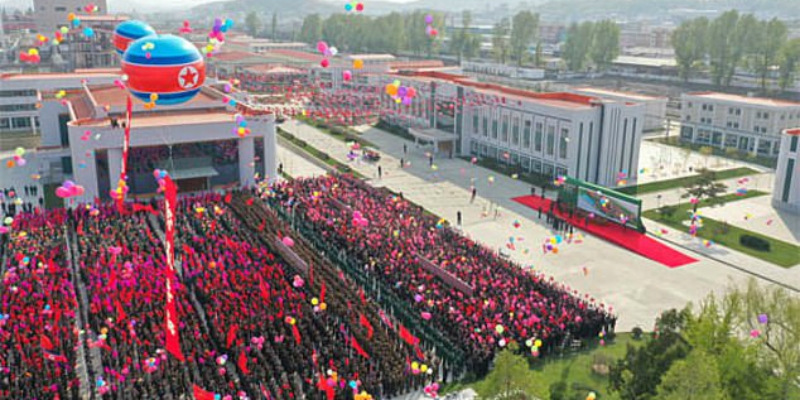 An image leaked by the North Korean state news agency reportedly shows a crowd applauding the reappearance of Kim Jong Un. 