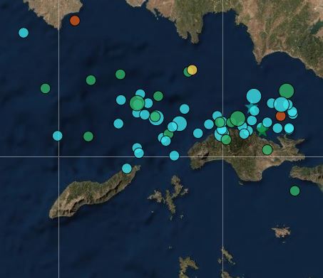 Map of earthquakes in Samos