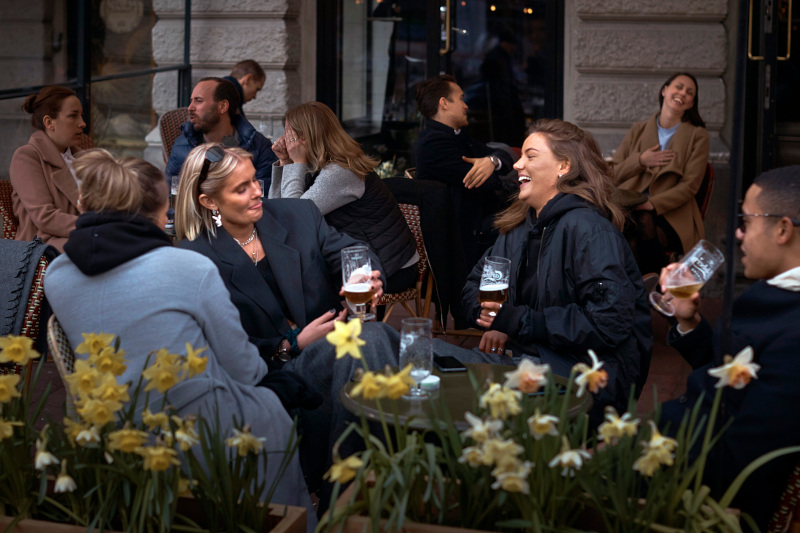 Crowded cafes in Sweden in the middle of a crown