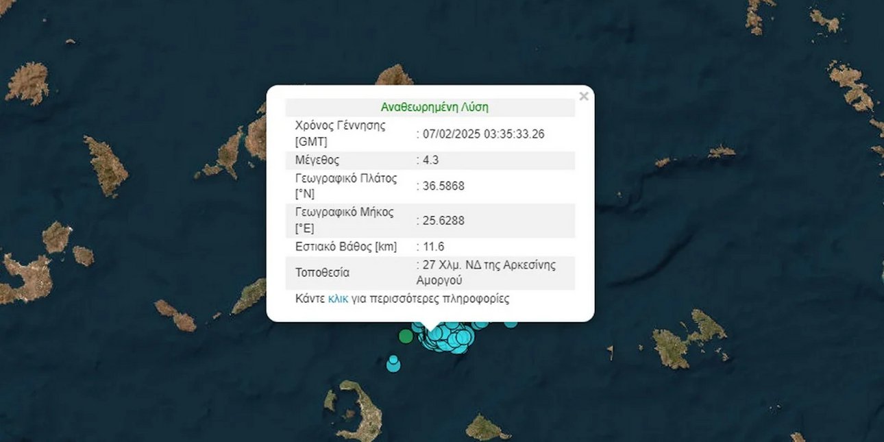 Σεισμική δόνηση 4,3 Ρίχτερ ανοιχτά της Αμοργού 