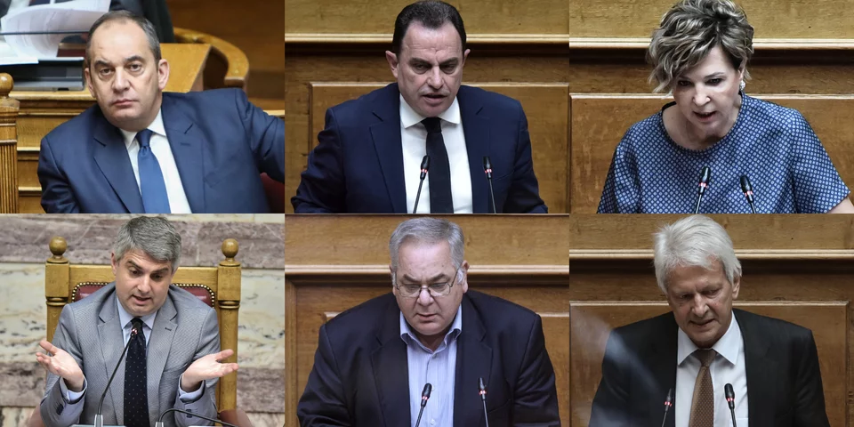 Επάνω: Πλακιωτάκης, Γεωργαντάς (ΝΔ), Γεροβασίλη (ΣΥΡΙΖΑ) / Κάτω: Κωνσταντινόπουλος (ΠΑΣΟΚ), Λαμπρούλης (ΚΚΕ), Βιλιάρδος (Λύση)