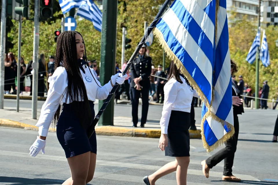 Στιγμιότυπο από τη μαθητική παρέλαση για την 28η Οκτωβρίου