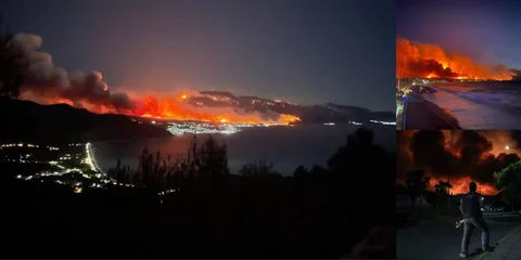 Φλόγες ορατές από μακριά από τη φωτιά στον Σχίνο 