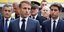 O Γάλλος πρόεδρος Εμανουέλ Μακρόν πλαισιωμένος από τον υπηρεσιακό πρωθυπουργό Ατάλ και τον απερχόμενο ΥΠ ΕΣ Νταρμανέν